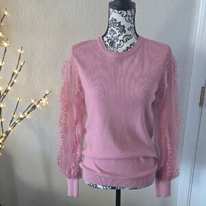 Chic Pink Lace Sleeve Women's Sweater